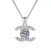 1CT Moissanite Double C Pendant Necklace | S925 Sterling Silver | Luxury Women Clavicle Chain — image 1