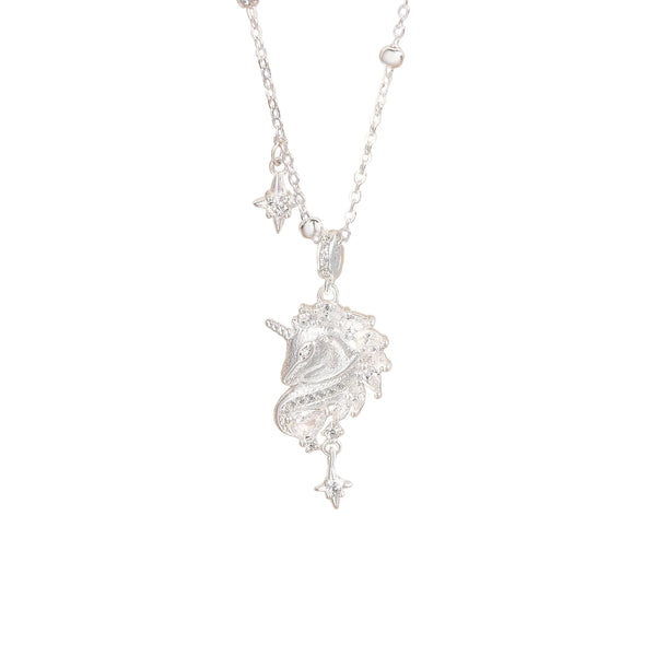 Moissanite Unicorn Pendant Necklace | S999 Pure Silver | Women Light Luxury Collarbone Chain | Birthday Gift