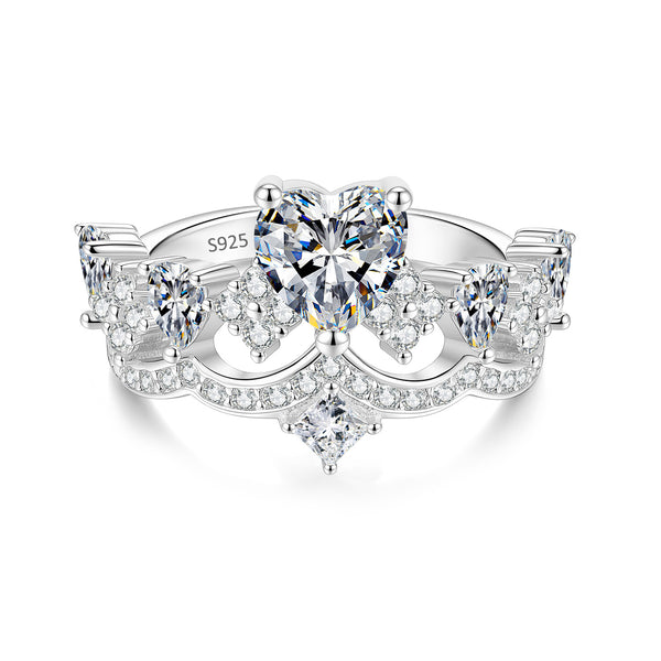 1CT Princess Cut Moissanite Bridal Ring Set | D Color VVS1 | S925 Sterling Silver Engagement Ring