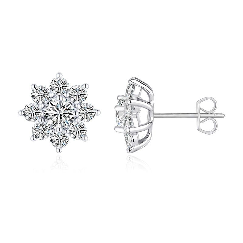 Round Cut Moissanite Sunflower Stud Earrings | S925 Sterling Silver | Four-Prong | Women Light Luxury