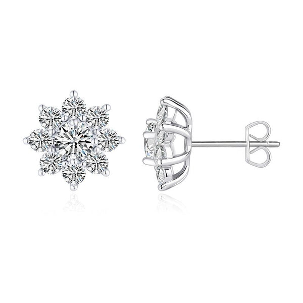 Round Cut Moissanite Sunflower Stud Earrings | S925 Sterling Silver | Four-Prong | Women Light Luxury