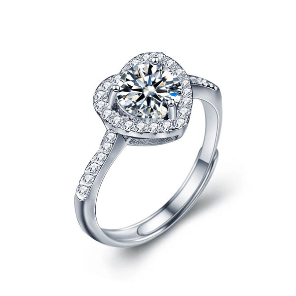 1CT Heart Shaped Moissanite Ring | Eternal Love Open Design | S925 Sterling Silver | Women Engagement Ring