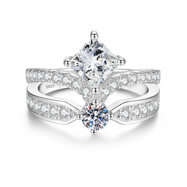 1CT Princess Cut Moissanite Engagement Ring | D Color VVS1 | S925 Sterling Silver | Bridal Wedding Ring