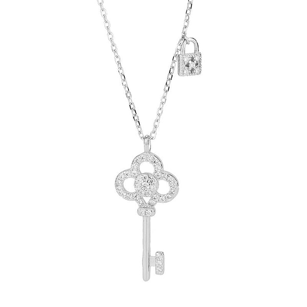 Moissanite Key to Love Pendant Necklace | S925 Sterling Silver | Women Clavicle Chain | Birthday Gift