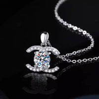 1CT Moissanite Double C Pendant Necklace | S925 Sterling Silver | Luxury Women Clavicle Chain — image 4
