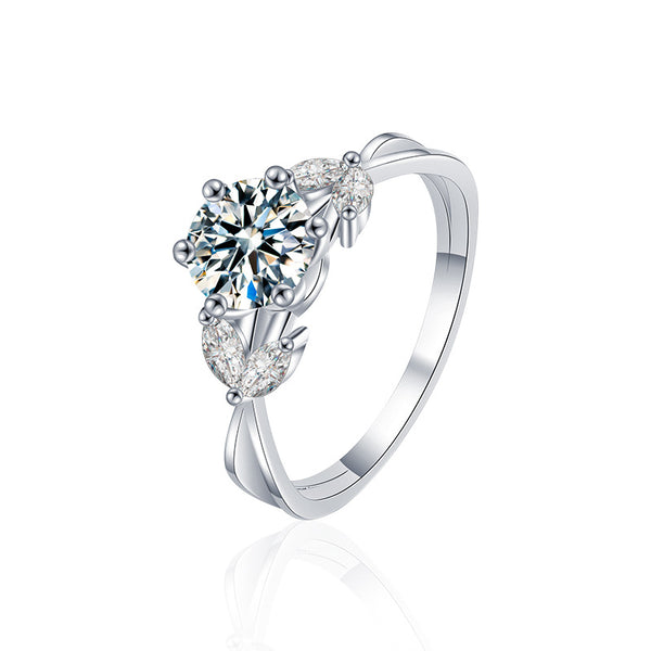1CT Round Cut Moissanite Floral Engagement Ring | D Color | S925 Sterling Silver | Bridal Wedding Ring