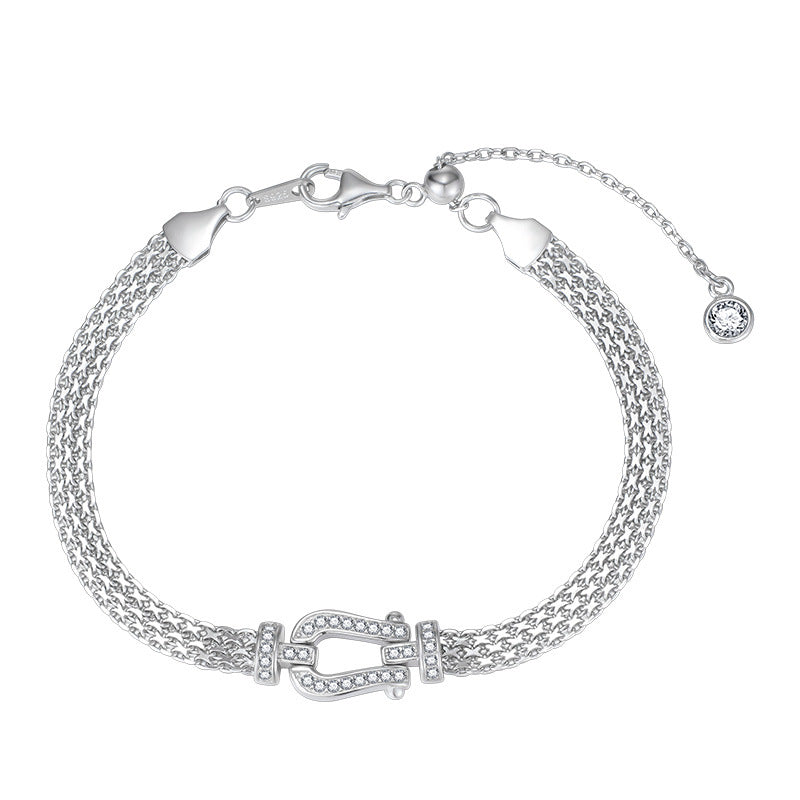 Moissanite Horseshoe Clasp Bracelet | French Classic | S925 Sterling Silver | Women High-End Bracelet
