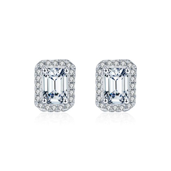 Princess Cut Moissanite Square Stud Earrings | French Vintage Style | S925 Sterling Silver | Fine Jewelry
